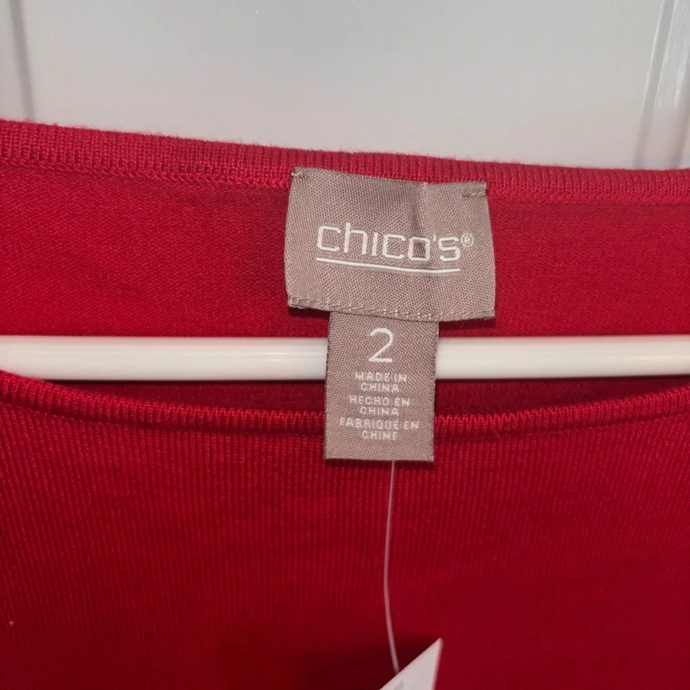 Chico’s Red Embellished Sleeve Sweater Size 2 (L) Long Sleeve Pullover NWT - Picture 2 of 9